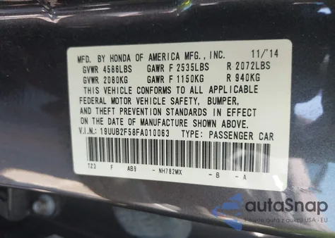 2015 Acura Tlx V6 Tech из США, поврежденный, VIN 19UUB2F58FA010063